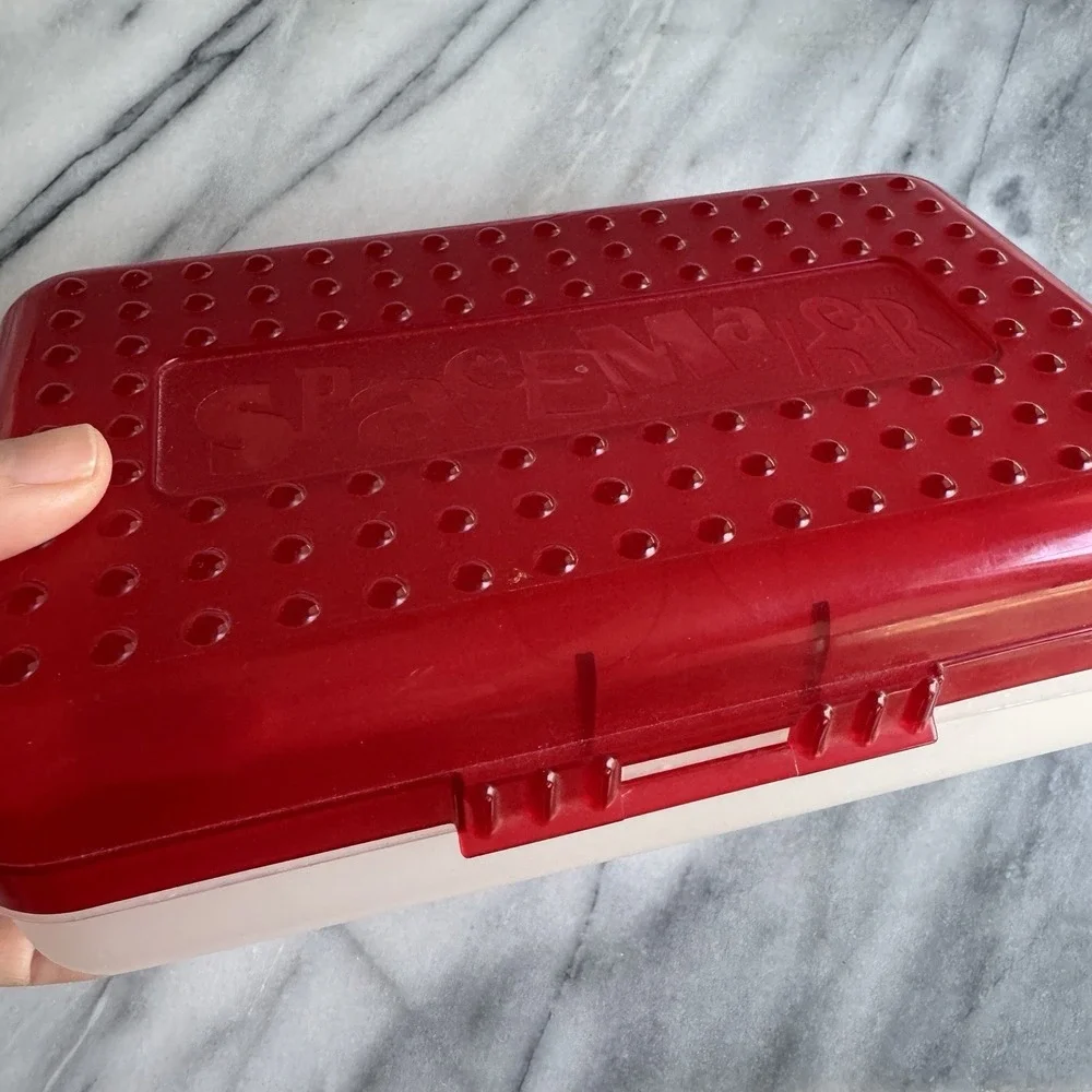 Vintage Spacemaker Pencil Box Red 90's Plastic Storage Case Large Made In USA